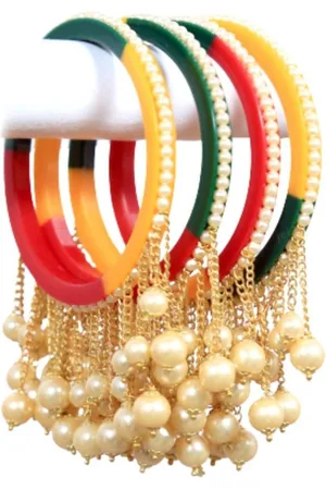 Align Set Of 4 Gold Plated Pearls Beaded Bangles