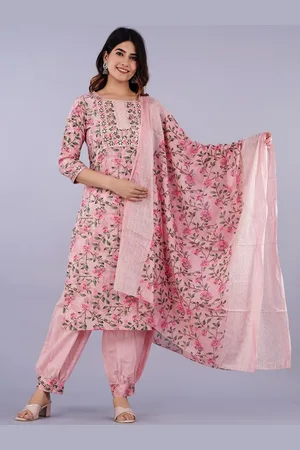 DORIYA Floral Printed Sequinned Regular Straight Kurta with Salwar & Dupatta