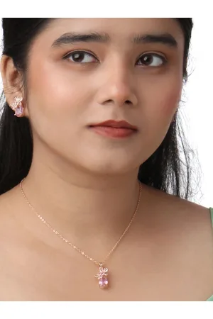 Kord Store Rose Gold-Plated Cubic Zirconia Studded Pendant and Earrings