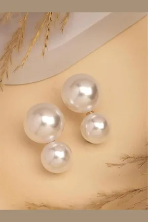 DN Creation Gold-Plated Pearls Contemporary Half Hoop Earrings
