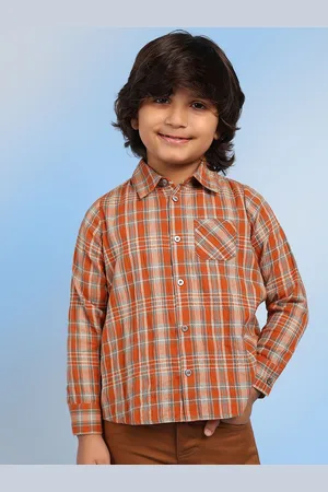 BAESD Boys Relaxed Spread Collar Tartan Checked Cotton Casual Shirt