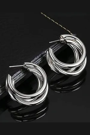 DN Creation Silver-Plated Contemporary Twisted Layered Hoop Earrings
