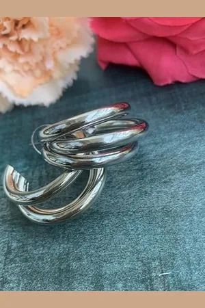 DN Creation Silver Plated Contemporary Twisted Layered Hoop Earrings