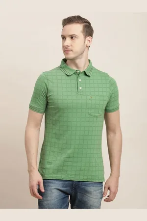 Turtle Men Checked Polo Collar Pure Cotton Slim Fit T-shirt