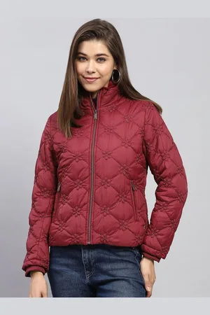 Monte Carlo Women Mock Collar Floral Printed Casual Quilted Jacket