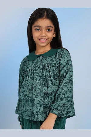 BAESD Girls Print Peter Pan Collar Flared Sleeve Cotton Shirt Style Top