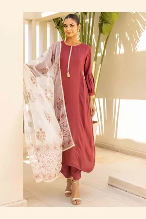 HERE&NOW Women Embroidered Regular Kurta with Trousers & With Dupatta