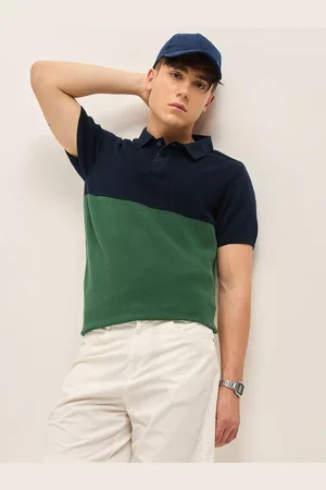 The Bear House Men Colourblocked Polo Collar Cotton T-shirt