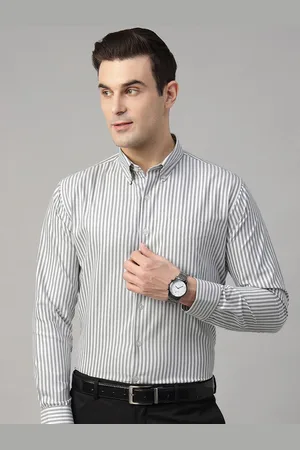 HANCOCK Men Standard Striped Slim Fit Opaque Wrinkle Resistant Oxford Weave Formal Shirt