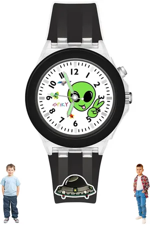 Spiky Kids Printed Led Lights Dial Analogue Watch SpaceShip_Blk