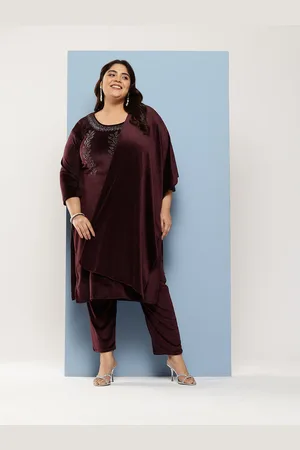 Aarika Plus Size Floral Beads & Stones Velvet Kurta With Trousers & Dupatta