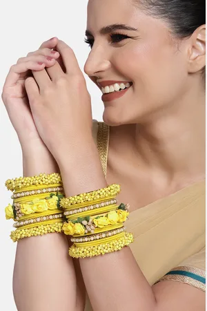 Peora Set of 36 Yellow Gold-Plated Handcrafted Embellished Wedding Chuda Bangles