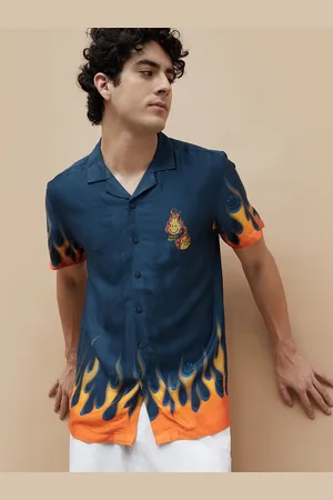 Smileyworld Men Cuban Collar Graphic Printed Casual Shirt