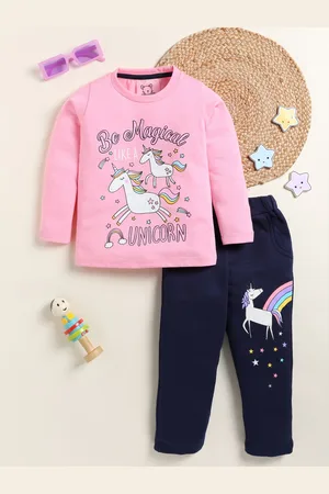 YK Girls Printed Round Neck Long Sleeves T-Shirt With Trouser
