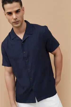 Lifestyle Men Cuban Collar Textured Cotton Casual Shirt