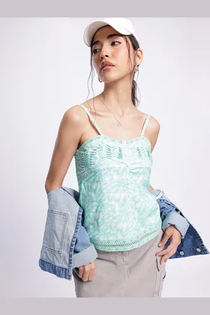 DressBerry Pleated Perfection Smocked Lace Inserts Printed Top