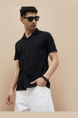 Lifestyle Men Cuban Collar Textured Cotton Casual Shirt