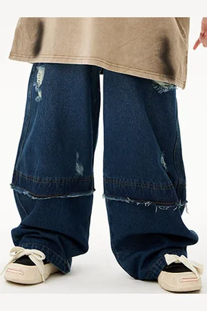 LULU & SKY Kids Straight Fit High-Rise Low Distress Jeans