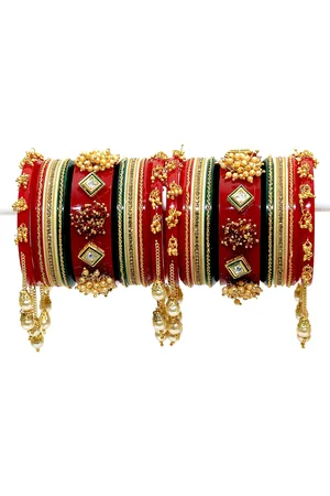 Align Pack Of 2 Gold-Plated Artificial Stones and Beads Studded & Beaded Chuda Bangles