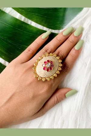 I Jewels Gold-Plated Stone Studded Finger Ring