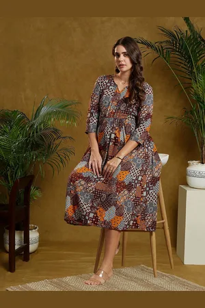 MomToBe Ethnic Motifs Print Maternity Fit & Flare Midi Dress
