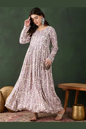 Sangria Printed Fit & Flared Maxi Ethnic Dress