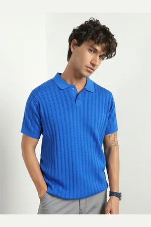 NOBERO Men Textured Self Design Polo Collar T-shirt