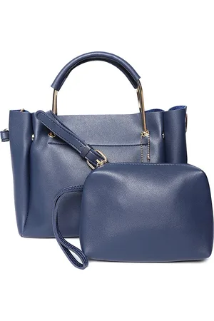 Lino Perros Blue Solid Handheld Bag with Detachable Sling Strap & Pouch