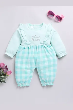 Moms Love Infant Girls Checked Pure Cotton Rompers With Ruffle Detail