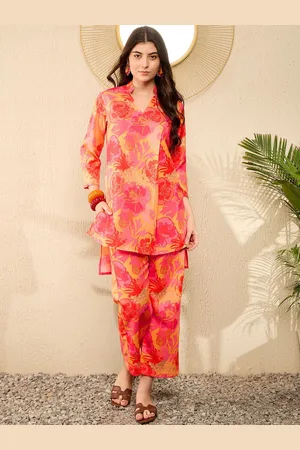 Kalini Floral Printed Mandarin Collar Tunic With Trouser