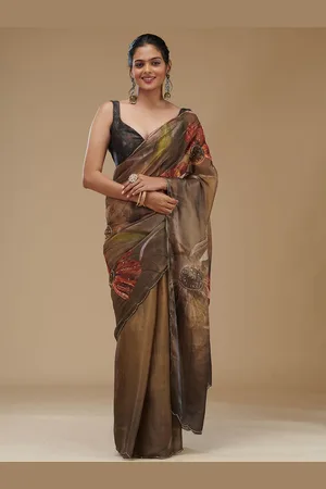 Koskii Floral Beads and Stones Tissue Saree