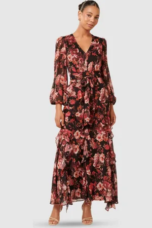 Forever New Floral Print Bishop Sleeve A-Line Midi Dress