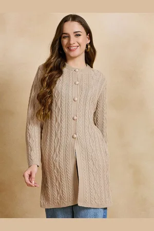 CLAPTON Women Cable Knit Woollen Longline Cardigan