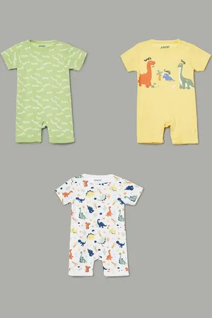 Lifestyle Infant Boys Pack Of 3 Printed Pure Cotton Rompers