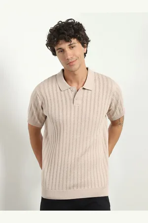 NOBERO Men Textured Self Design Polo Collar T-shirt