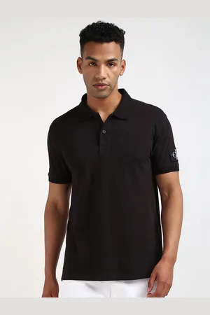 Calvin Klein Men Solid Polo Collar Applique Cotton T-shirt