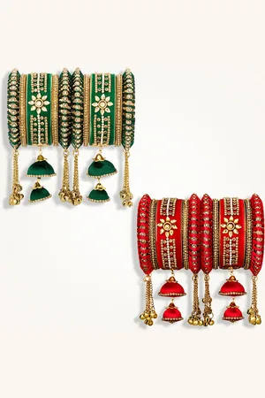 Peora Set Of 20 Gold Plated Velvet Kundan Stone Studded Bangles