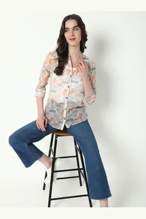 SHOWOFF Women Comfort Mandarin Collar Floral Printed Casual Shirt