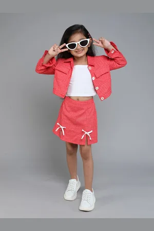taffykids Girls Checked Coat with Skirt