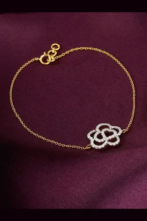 GIVA 14K Yellow Gold Plumeria Diamond Bracelet-1.79gm