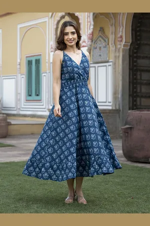 BAESD Women Cotton Shoulder Straps Floral Print A-Line Midi Dress