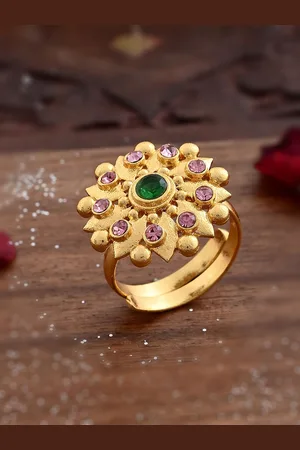 House of Pataudi Gold Plated Stones Studded Elegant Abharan Adjustable Finger Ring