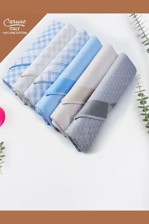 CARUSO Pack Of 6 Checked Pure Cotton Handkerchiefs