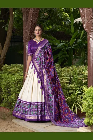 LOOKNBOOK ART Printed Tussar Silk Semi-Stitched Lehenga & Unstitched Blouse With Dupatta