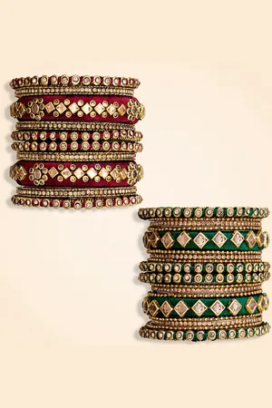Peora Set Of 2 Gold- Plated Kundan Stone Studded Bangles