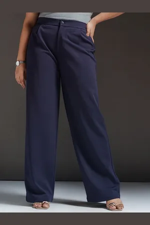 FREAKINS Women Cosmic Navy Curve Textured Korean Pants