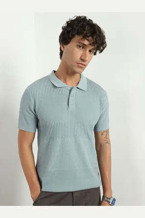 NOBERO Men Textured Self Design Polo Collar T-shirt