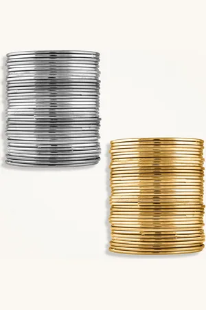 Peora Set of 36 Gold-Plated Oxidised Bangles 2.8"