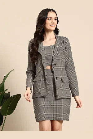 Mast & Harbour Glen Checked Top Skirt & Blazer Co-Ord Set