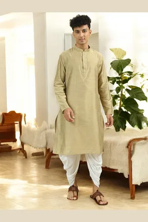 TATTVA Mandarin Collar Thread Work Regular Pure Cotton Kurta with Pyjamas